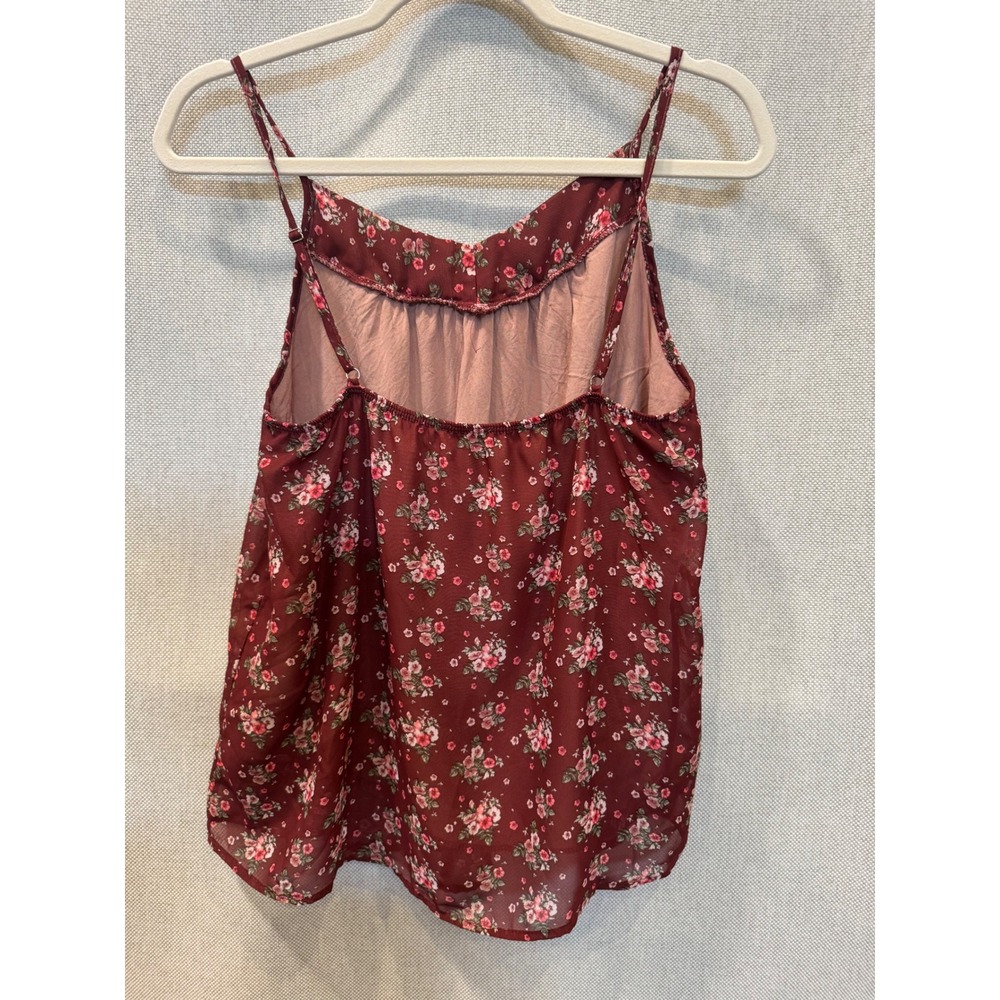Pulse Burgundy Floral Cami Top Adjustable Straps V-Neck Pleated Tank Small - Picture 3 of 4